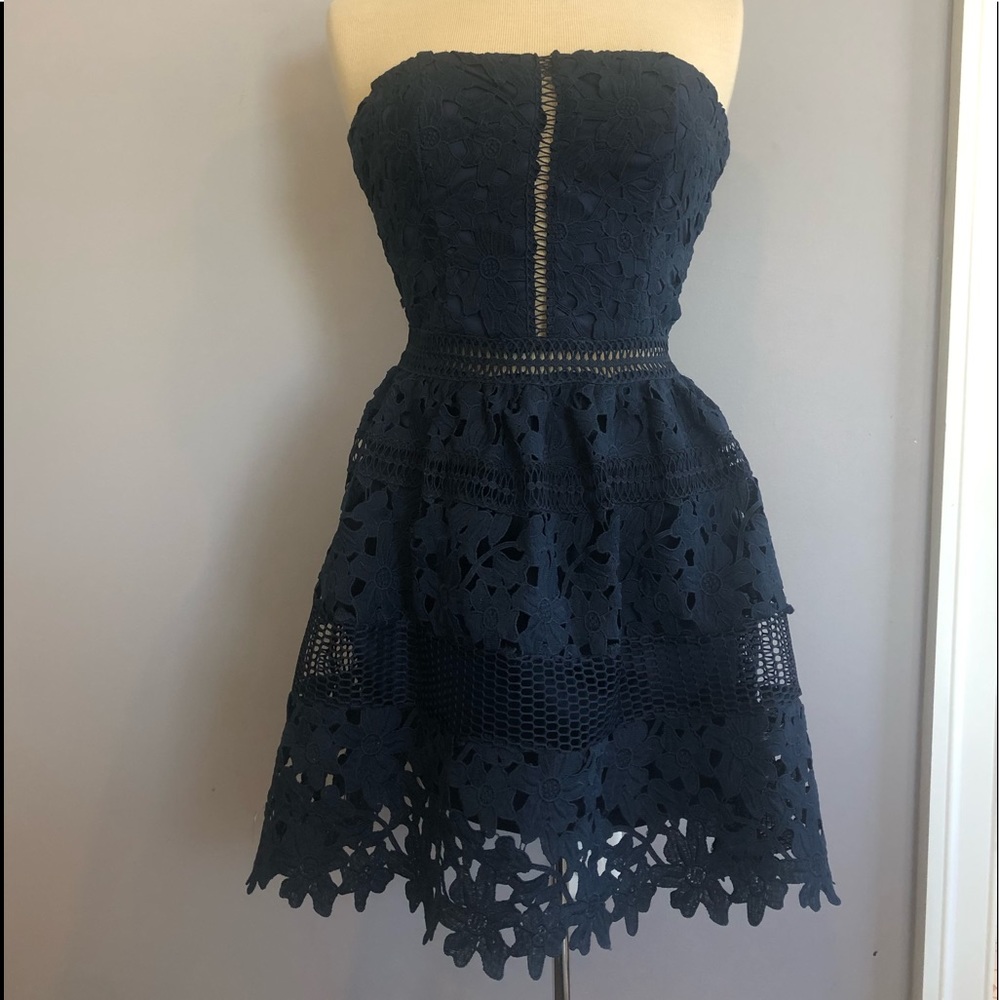 Romeo and Juliet strapless navy lace dress